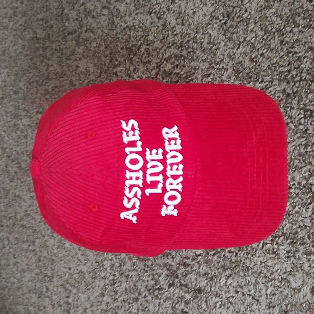 Linda Finegold Assholes Live Forever Corduroy Strapback Red White Hat OS